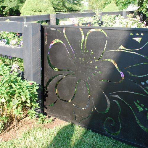 welded metal flower fence gate